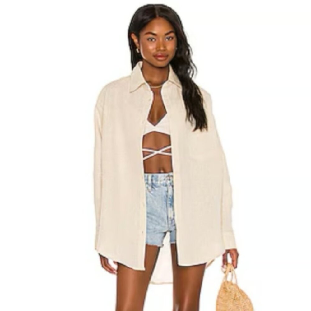 Solid & Striped Beige Button-Down Swim Coverup - image 1